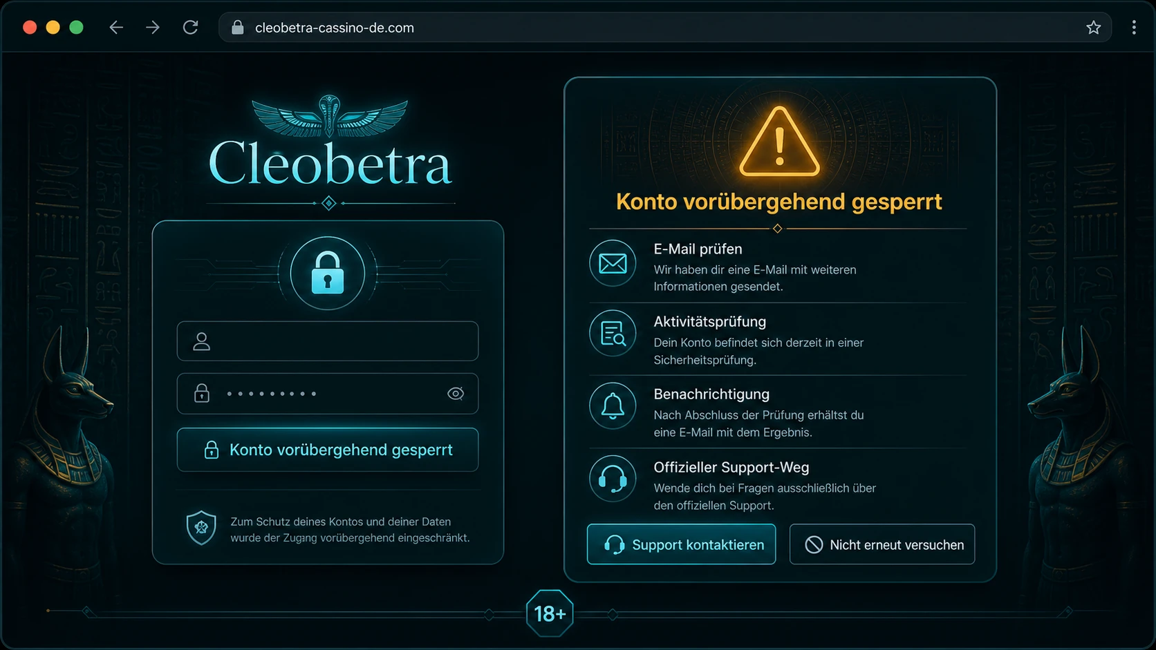 Konto gesperrt oder Anmeldung eingeschränkt